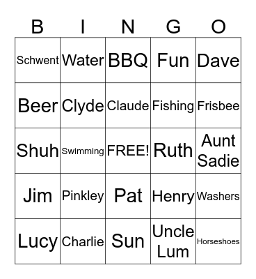 Cuzzins Day Bingo Card
