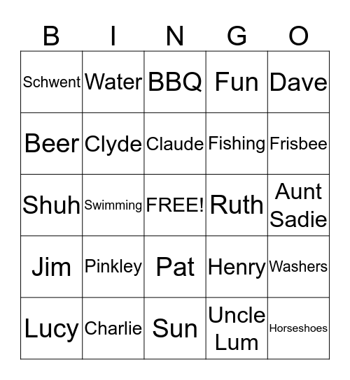 Cuzzins Day Bingo Card