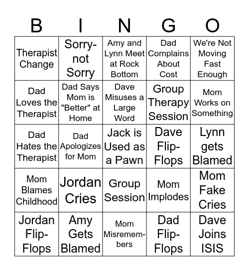 Pollack Family Bingo Card