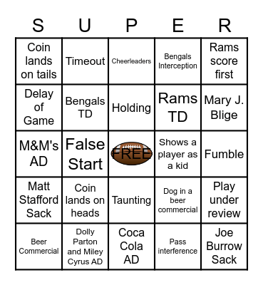 Super Bowl LVI Bingo Card