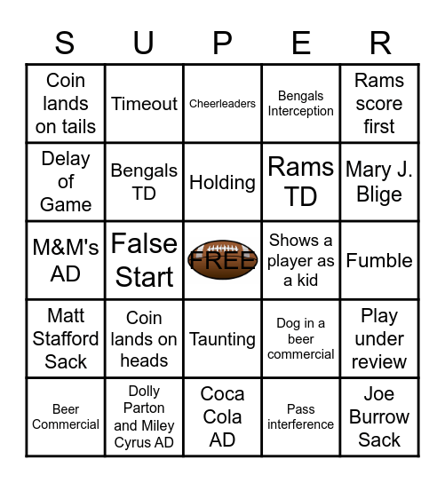 Super Bowl LVI Bingo Card