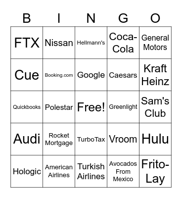 Super Bowl LVI Bingo Card