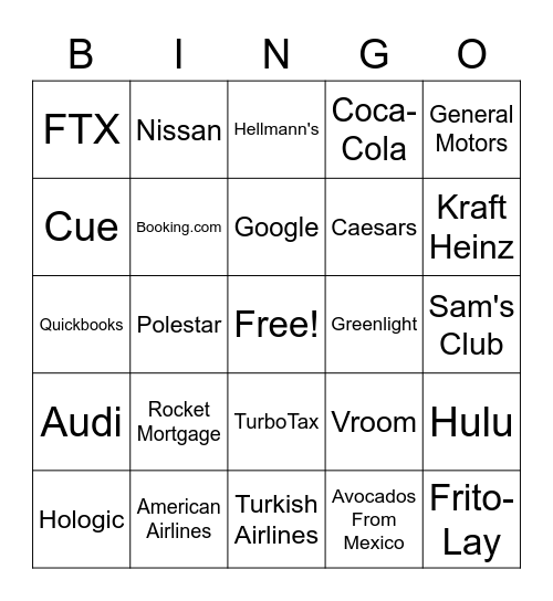 Super Bowl LVI Bingo Card