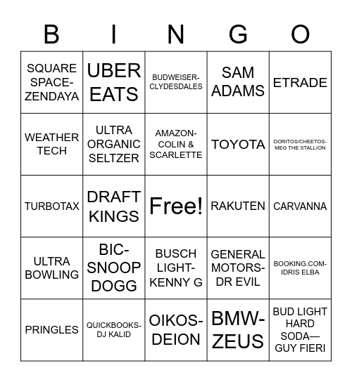 SUPER BOWL  2022 Bingo Card