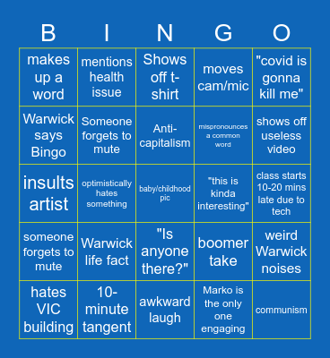 WARWICK BINGO Card
