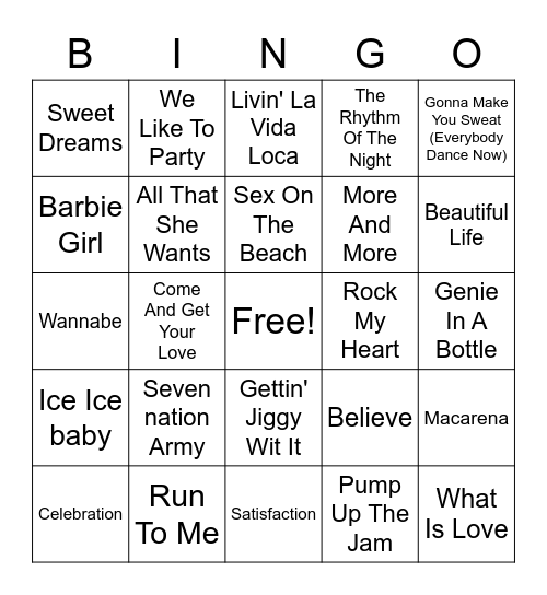 90s Dance Bingo Card