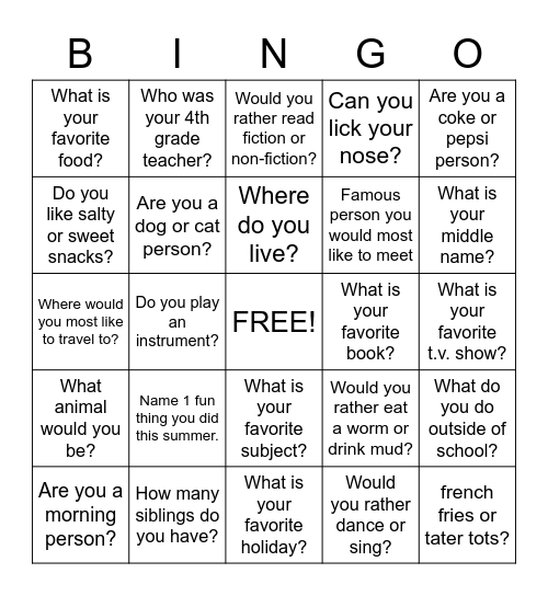 Let's get to know each other! Bingo Card