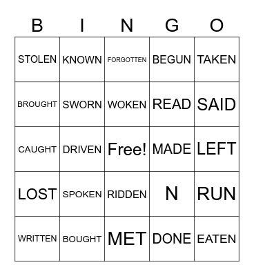 Past Participle Verbs Bingo Card