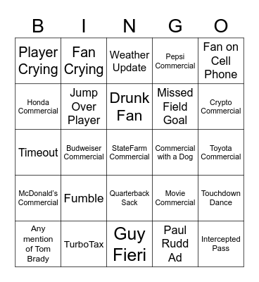 Superb Owl 2022 Bingo Card