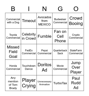 Superb Owl 2022 Bingo Card