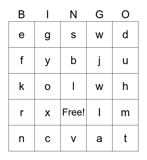 Alphabet Bingo Card