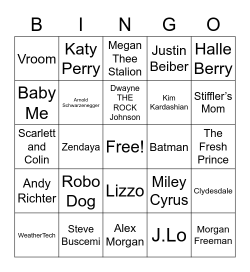 Super Bowl LVI Bingo Card