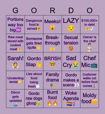 UK GORDO BINGO Card