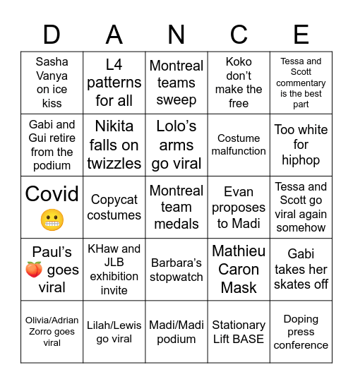 Ice dance bingo Card