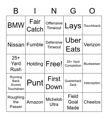 Super Bowl Bingo Card
