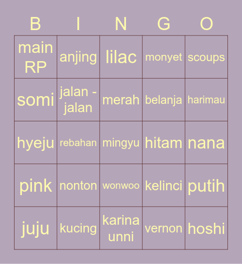 Bingo with Kak Lixi Bingo Card