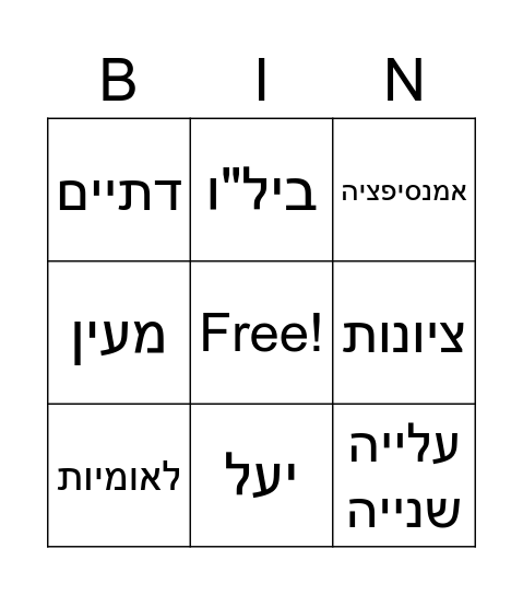 ציונות Bingo Card