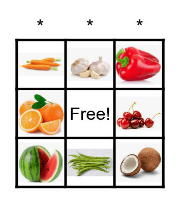 Fruits and Vegetables Bingo Card
