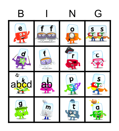 Alphablocks Phase 2 Bingo Card
