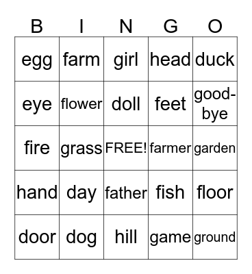 Nouns 2 Bingo Card