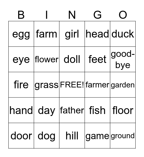 Nouns 2 Bingo Card