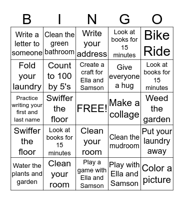 Leah's Summer Bingo Card