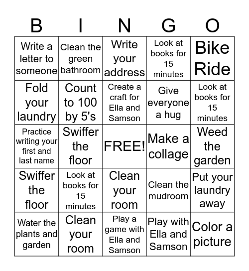 Leah's Summer Bingo Card