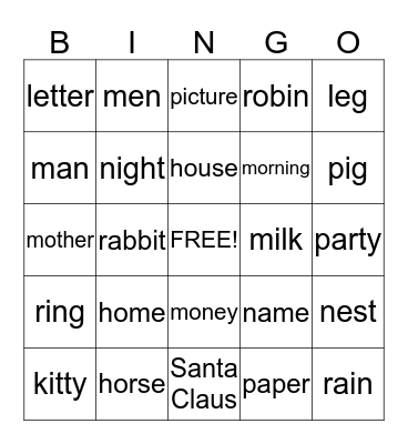 Nouns 3 Bingo Card