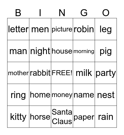 Nouns 3 Bingo Card