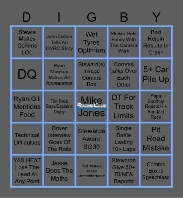 RCI 10h of Nurburgring Bingo Card
