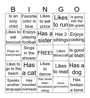 People Bingo Card