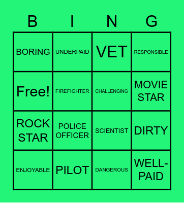 VOCABULARY Bingo Card