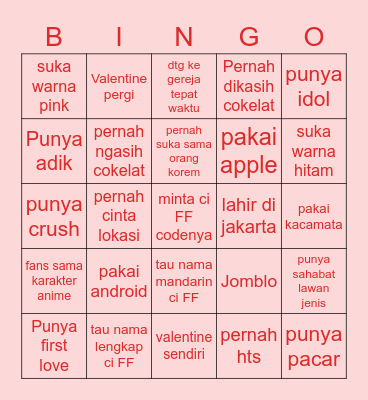 YUHU !!! BINGO !!! Bingo Card