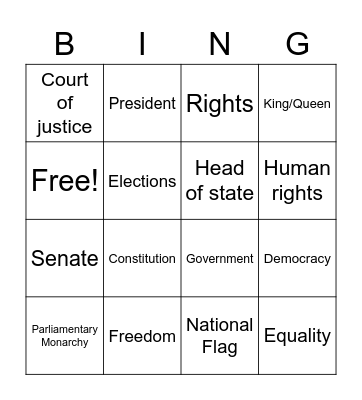 5th Government Vocab Bingo Card