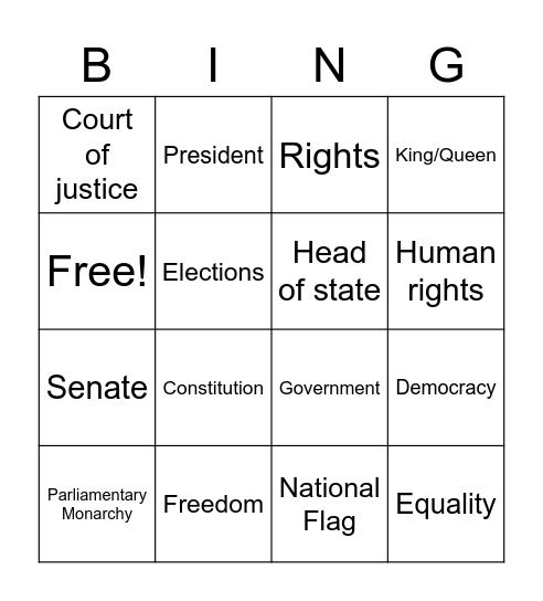 5th Government Vocab Bingo Card