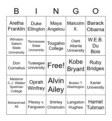 Black History Bingo Card