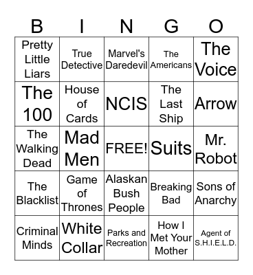 TV Show Bingo Card