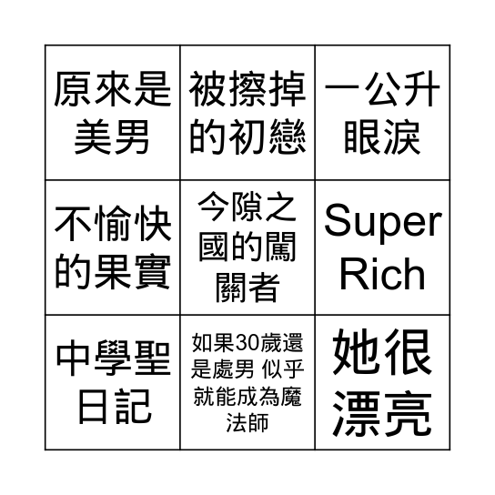 妍花看過的曰劇 Bingo Card