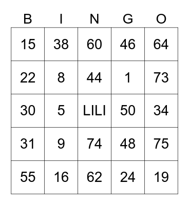 LILIENE Bingo Card