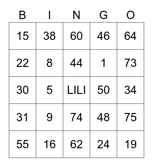 LILIENE Bingo Card