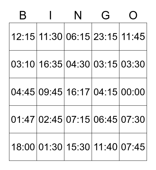 BINGO "l'heure courante" Bingo Card