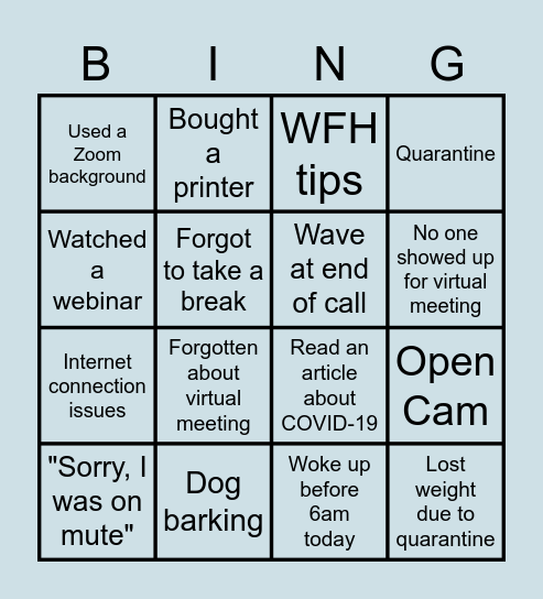 AdU Virtual Bingo Card