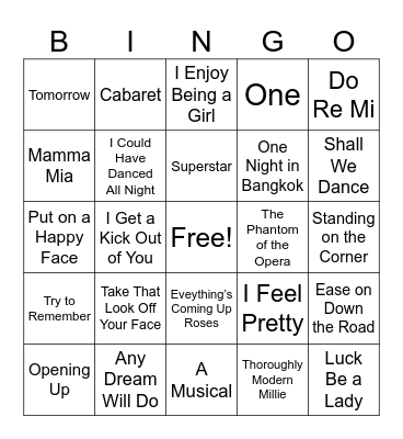 Musicals 1 Bingo Card