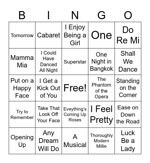 Musicals 1 Bingo Card