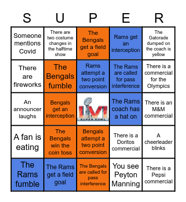 SUPERbowl 2022 Bingo Card