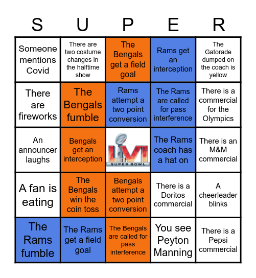 SUPERbowl 2022 Bingo Card