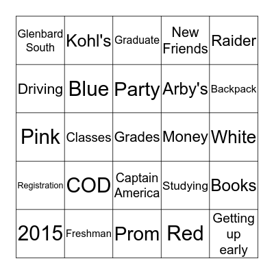 Laura Graduation Bingo Card