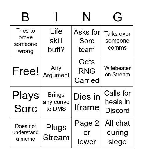 Zen Siege Bingo Card