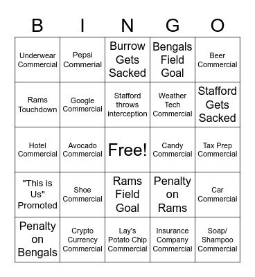 Super Bowl LVI (56) Bingo Card