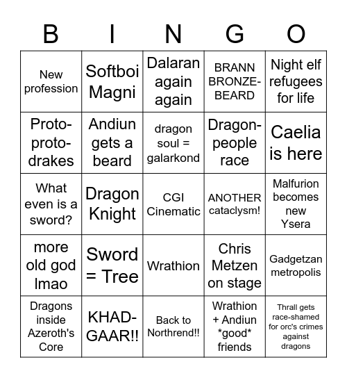 WoW dragon expansion Bingo Card